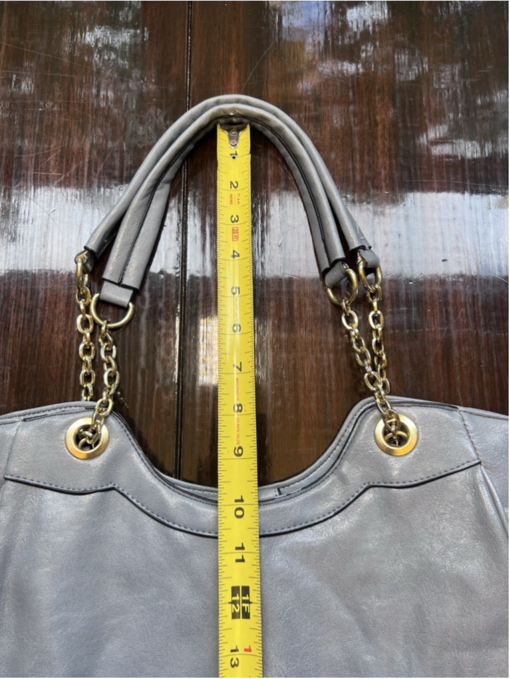 Baby Blue Faux Leather Handbag Purse Shoulder Tote Gold Tone Chain Links - Picture 12 of 16